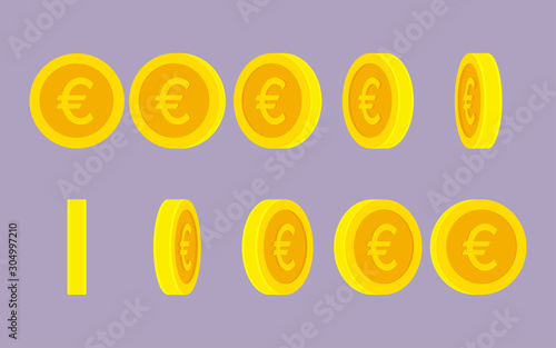 Euro coin rotating animation sprite sheet on plain background