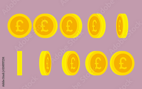 British Pound coin rotating animation sprite sheet on plain background