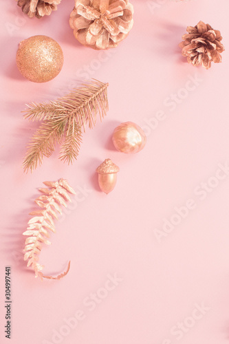 beautiful modern Christmas background in gold and pink colors