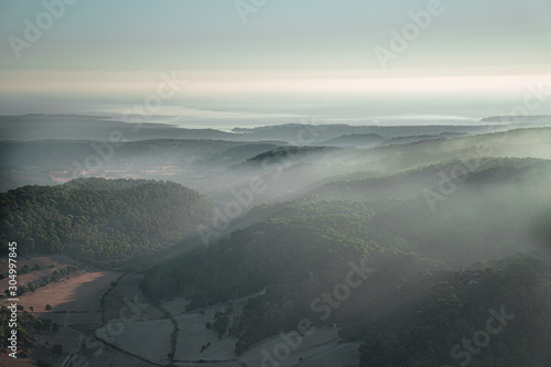 aerial view of mountains eary in the morning