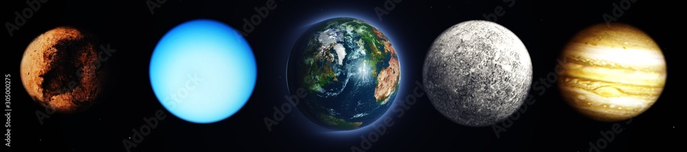 Parade of planets, Planet Earth and others. 3d rendering. Parade of planets, Planet Earth and others. 3d rendering.