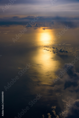 sunrise over the ocean aerial view