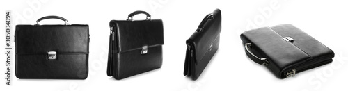Set of men's briefcases on white background photo