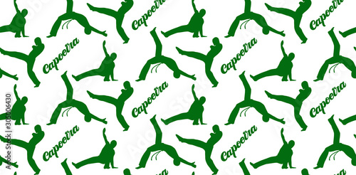 Capoeira seamless pattern, african dancers making different combat elements of martial arts, dance and fight combination, movements with music. Brazilian contest decor, poster, printing. Vector art