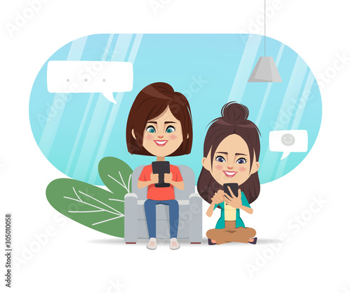 People using mobile phone for social media network communication background.