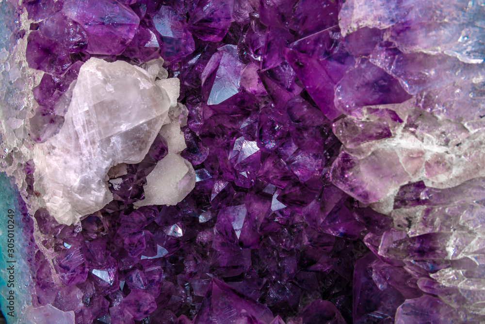 Macro raw mineral amethyst stone with calcite Macro raw mineral amethyst stone with calcite