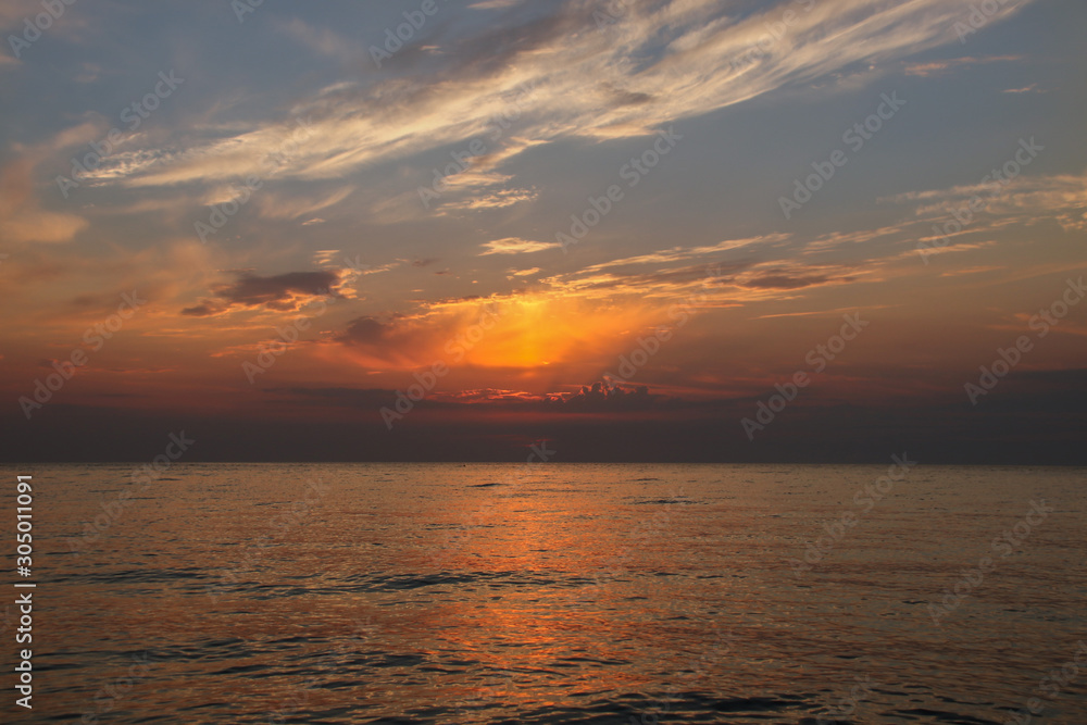 Colorful orange sunset on the sea