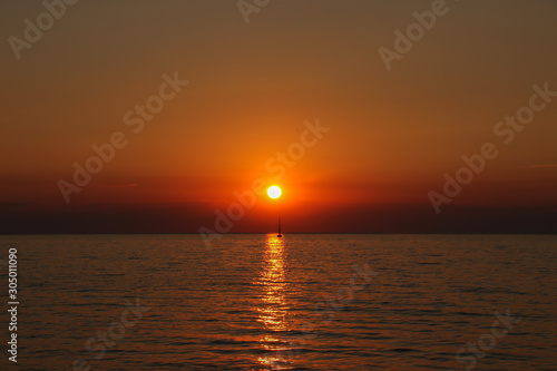 Colorful orange sunset on the sea