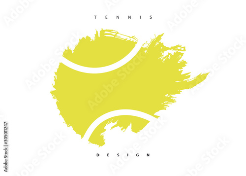 Flying abstract tennis, torn balll isolated. Print sport design for t-shirt, poster, flyer. Grunge style, hand drawing.