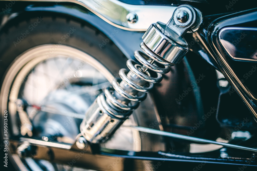Obraz premium Close up view on motorcycle suspension parts 