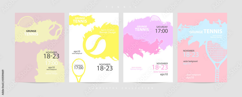 Fototapeta premium A colorful collection of tennis covers. Sports template, poster. Grunge style.