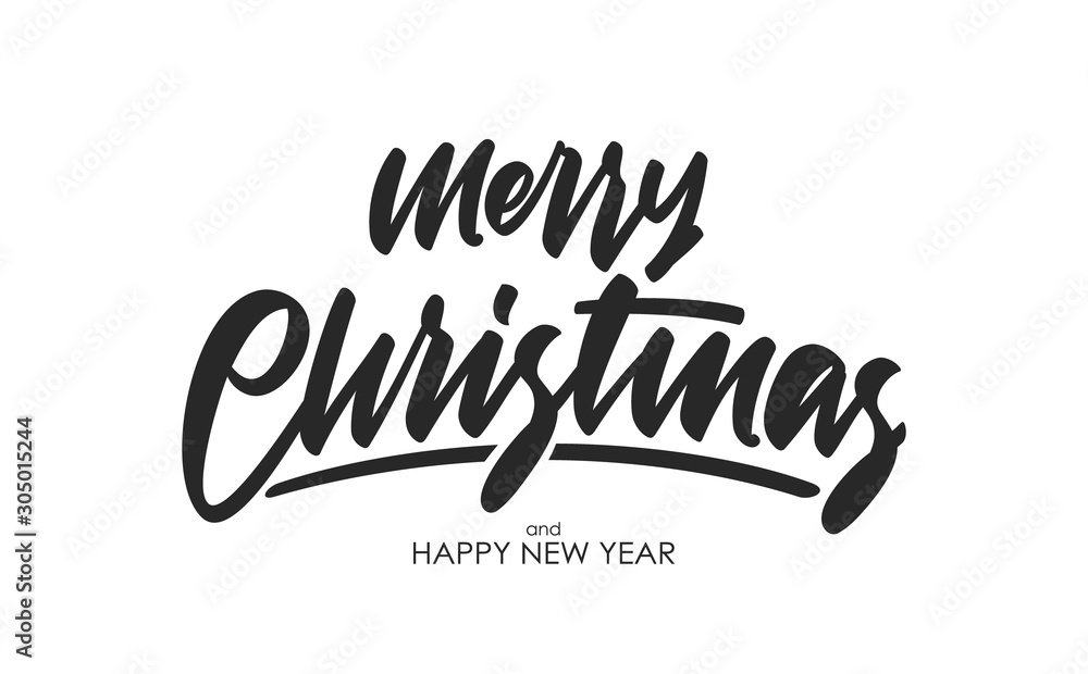 Fototapeta premium Handwritten calligraphic brush type lettering of Merry Christmas on white background.