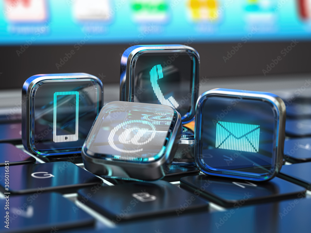 Contact us website page on computer keyboard. Internet concept of contact methods. Signs of phone, mobile, letter and e-mail. Contact us website page on computer keyboard. Internet concept of contact methods. Signs of phone, mobile, letter and e-mail.