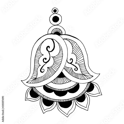 Vector Floral oriental ornament. Black and white engraved ink art. Isolated ornaments illustration element.