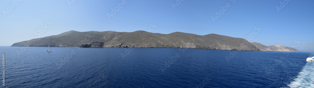 Syros island as seen when entering the port from the ship, Cyclades, Greece