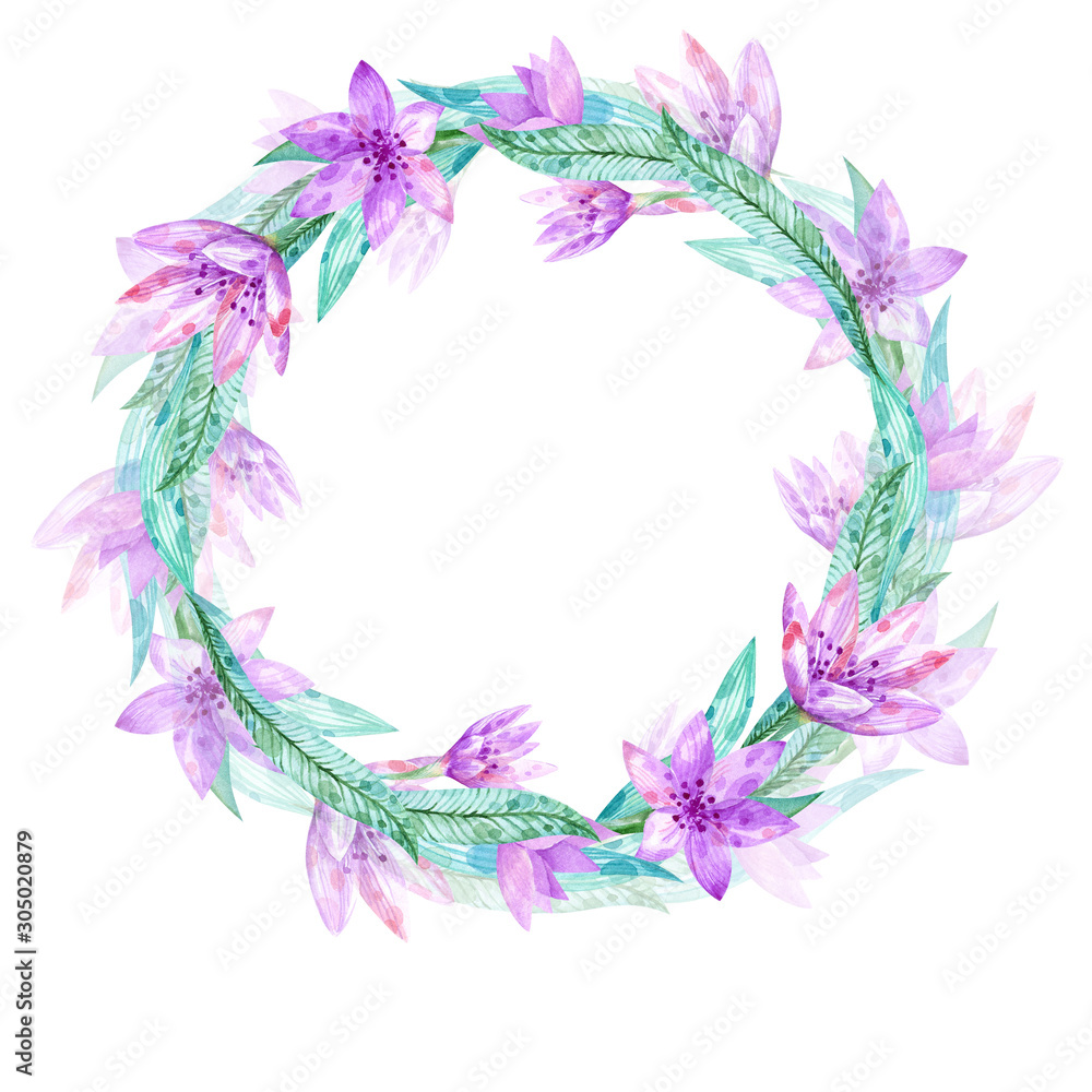 Watercolor frame with purple lilac flowers. Watercolor frame with purple lilac flowers.