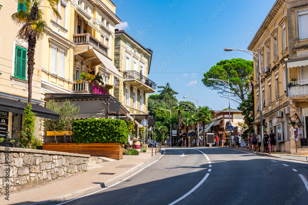 Famous colourful street in beautiful Town of Opatija, Kvarner bay of Croatia