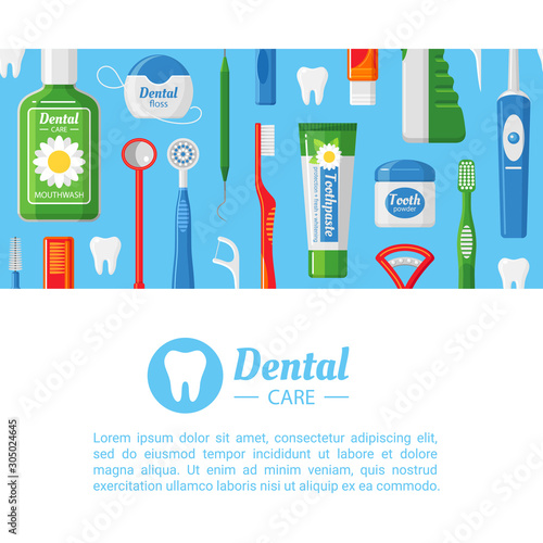 Dental care service flat vector banner template