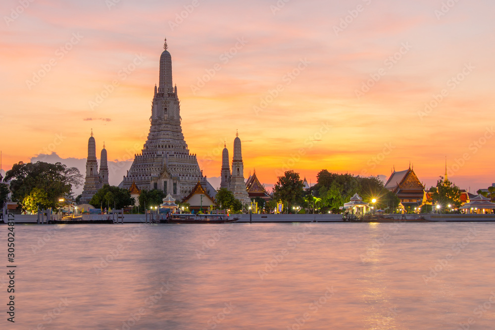 Wat Arun Temple at sunset in Bangkok Thailand.Landmark of Thailand.