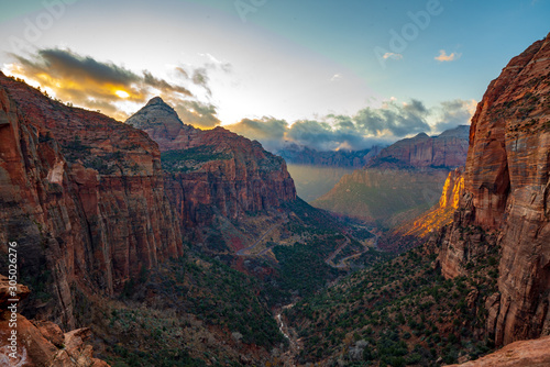 The Sun Sets on Zion Canyon From Zion Canyon Overllok © Larry