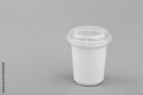 Blank plastic dairy container. Tub Bucket Container For Dessert, Yogurt. copy space