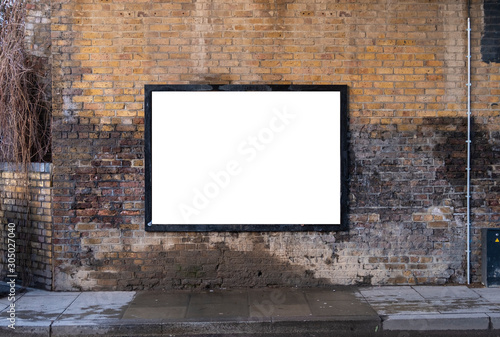 Billboard blank on brick wall near road for outdoor advertising poster artwork mockup