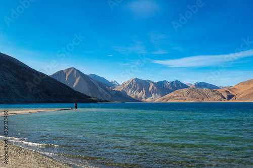 Scenic view of Pangong Lake or Pangong Tso in Ladakh, India 