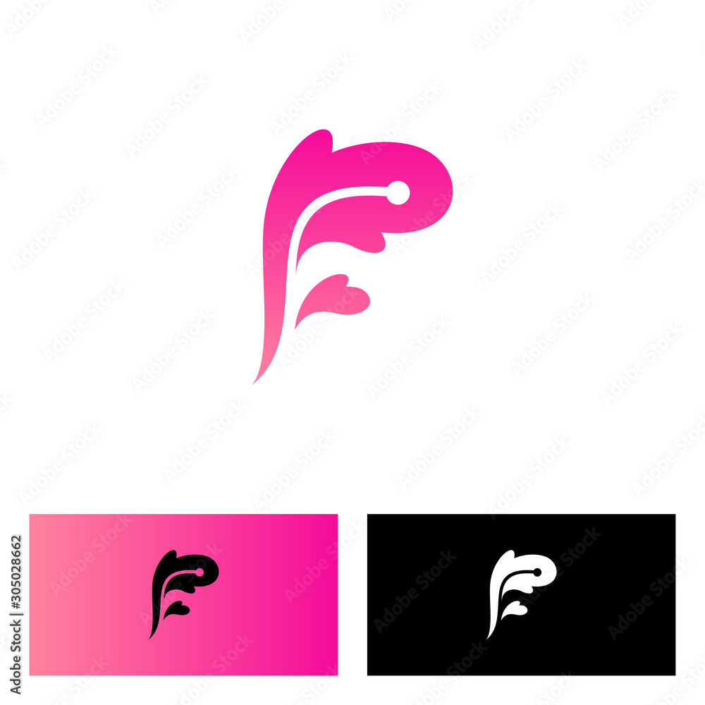 Obraz premium peacock feather and letter F logo design