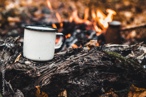 Making coffee at the stake. Make coffee or tea on the fire of nature. Burned fire. A place for fire.