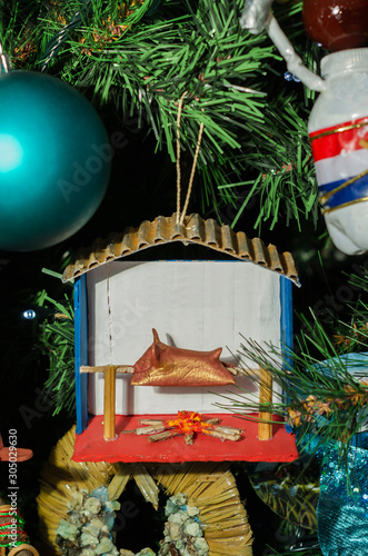 Craft decorations for Christmas tree, roast pork in wood, made with recycled cardboard