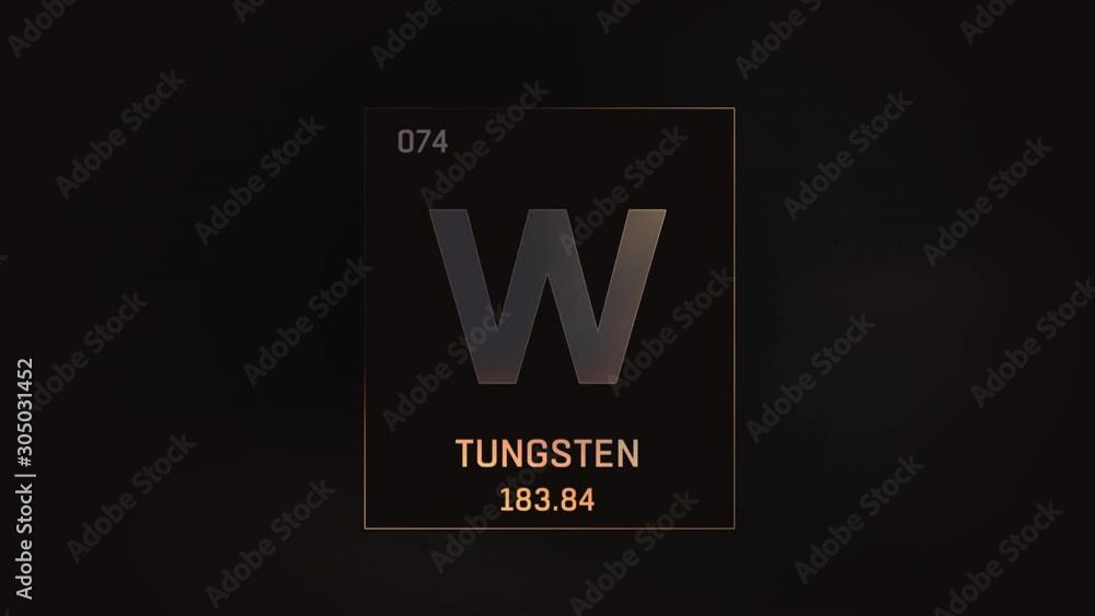 Tungsten as Element 74 of the Periodic Table. Seamlessly looping 3D animation on grey illuminated atom design background with orbiting electrons. Design shows name, atomic weight and element number Tungsten as Element 74 of the Periodic Table. Seamlessly looping 3D animation on grey illuminated atom design background with orbiting electrons. Design shows name, atomic weight and element number