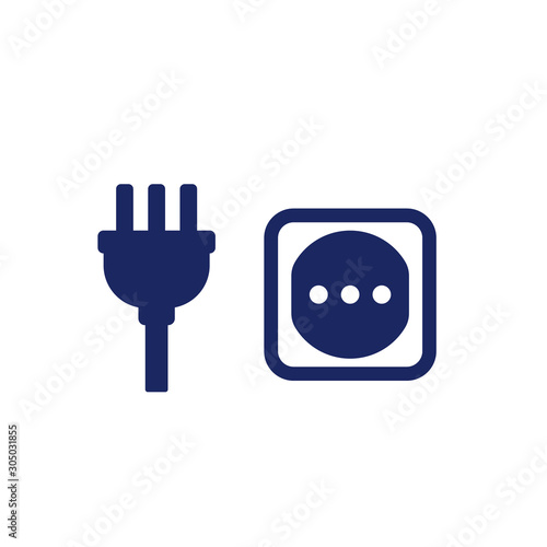 electrical plug with 3 pins and socket, vector
