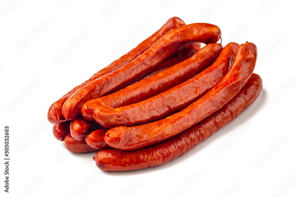 German dried sausages. Hard cured sausage, isolated on white background. German dried sausages. Hard cured sausage, isolated on white background.