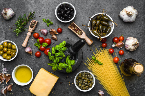 Fresh ingredients of italian food  mediterranean diet  background