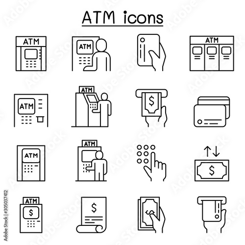 ATM icons set in thin line style photo