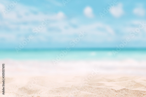 Tropical landscape with sand in the foreground and blurred background. concept of summer vacation in hot destinations.