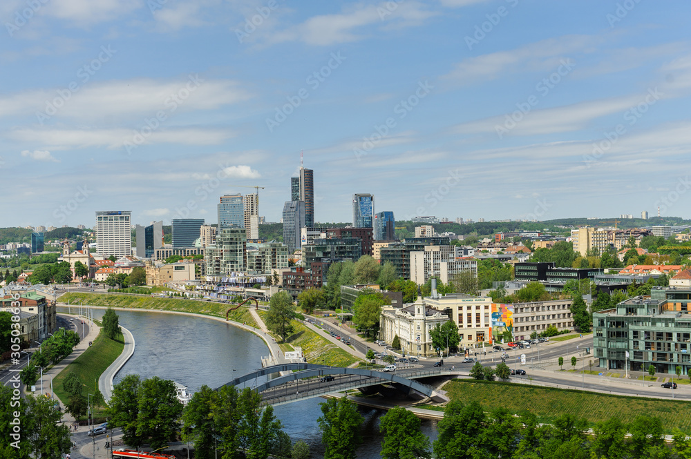 Beautiful and bright panorama of Vilnius town from the top of the Gediminas hill. New town Beautiful and bright panorama of Vilnius town from the top of the Gediminas hill. New town