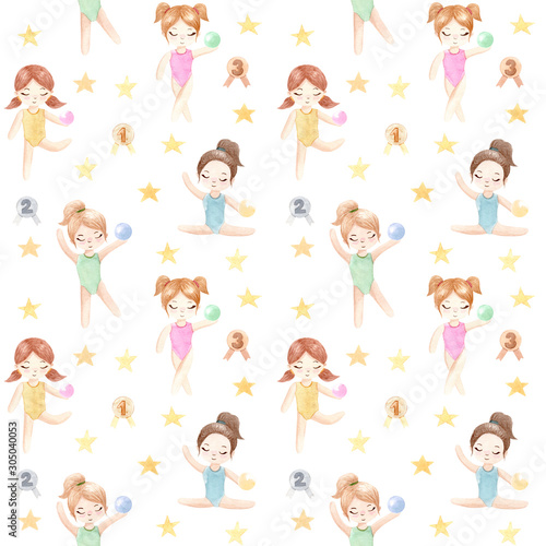 Watercolor gymnast girl. Hand painted illustration isolated on white background.