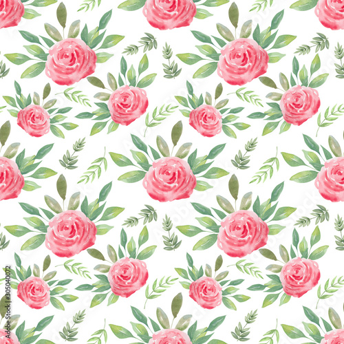 Watercolor seamless pattern of Air roses and hearts. Festive background