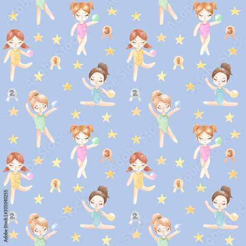 Wallpaper Mural Watercolor gymnast girl. Hand painted illustration isolated on white background. Torontodigital.ca