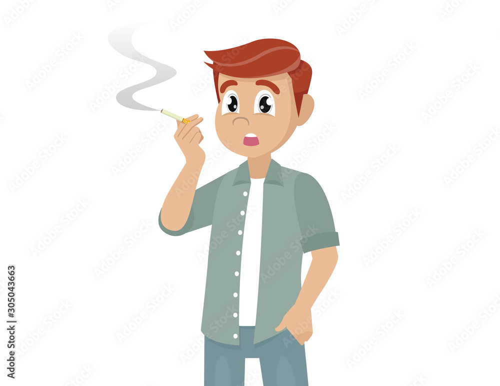 Cartoon character Poses, Young Man Smoking a Cigarette., Stock Vector |  Adobe Stock