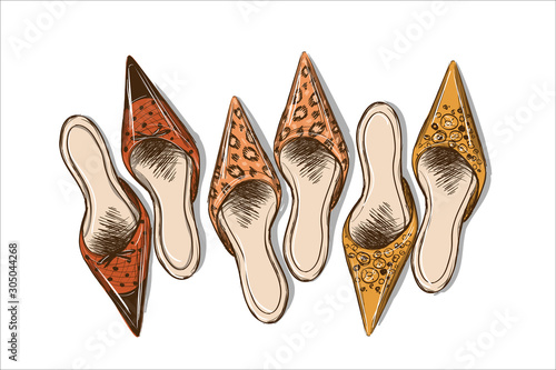 modern stylish animalistic women mules sketch