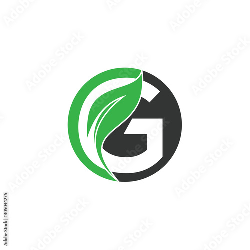 Natural Leaf Letter G Modern Alphabet Circle Green Logo Vector. G Letter Logo With Leaf. Agriculture letter logo. Organic Logo.
