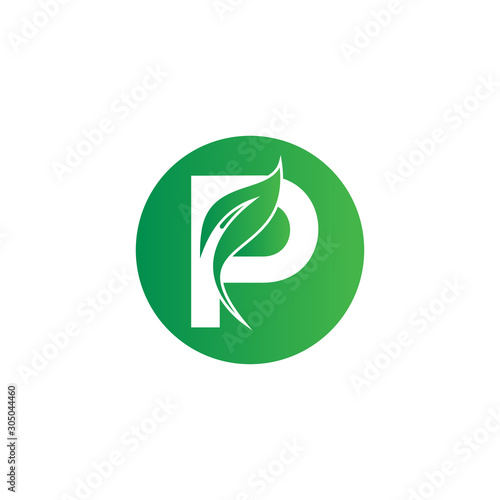 Natural Leaf Letter P Modern Alphabet Circle Green Logo Vector. P Letter Logo With Leaf. Agriculture letter logo. Organic Logo.