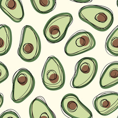 Acrylglasbilder Avocadomuster Doodle Avocado Muster Schwarz Weiß  © Ana Zhulina