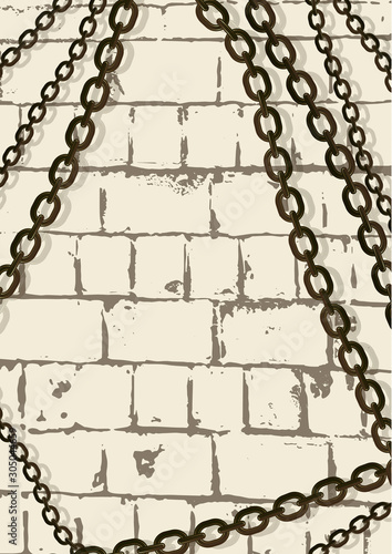 Abstract steel chain on a background with a texture. Trendy design cover template.