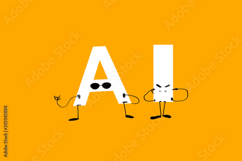 Artificial intelligence, a funny humanized acronym with faces.