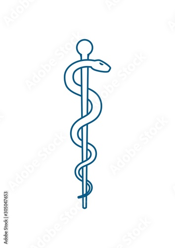 Medical symbol - Staff of Asclepius or Caduceus icon isolated on white background.