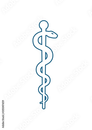 Medical symbol - Staff of Asclepius or Caduceus icon isolated on white background. Vector illustration