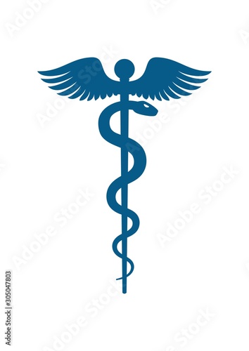 Medical symbol - Staff of Asclepius or Caduceus with wings icon isolated on white background.